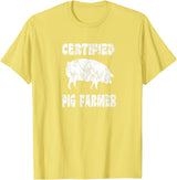 Pig Gifts for Men Women Boys Girls Toddlers by RJ - Unisex Adults Black Cotton 65% Polyester 35% Modern Animal Print Crew Neck Short Sleeve T-Shirt - Small - Office, Work - Casual - 1 Count - Lemon Yellow