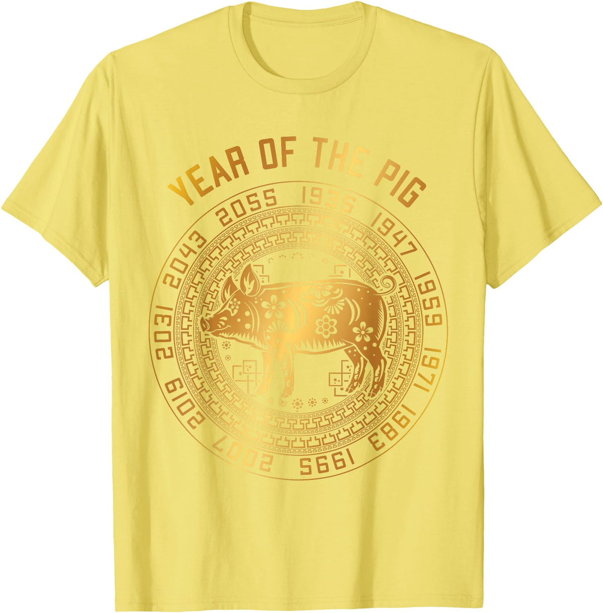 Chinese Zodiac Lunar New Year Astrology Horoscope Chinese New Year Of Pig Chinese Zodiac Year 2031 T-Shirt - Lemon Yellow