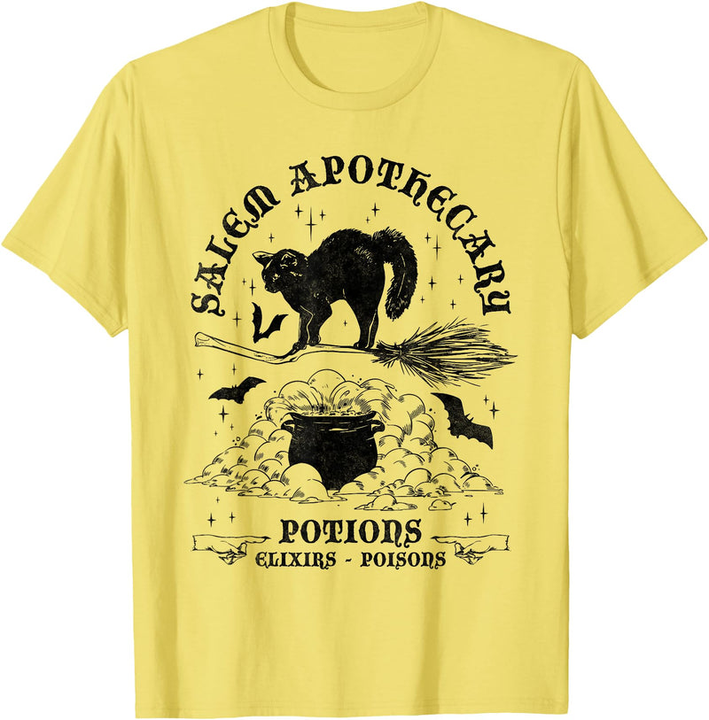 Funny Halloween Witch Gift Idea For Women Salem Apothecary, Black Cat Halloween Witch Men Women T-Shirt - Lemon Yellow