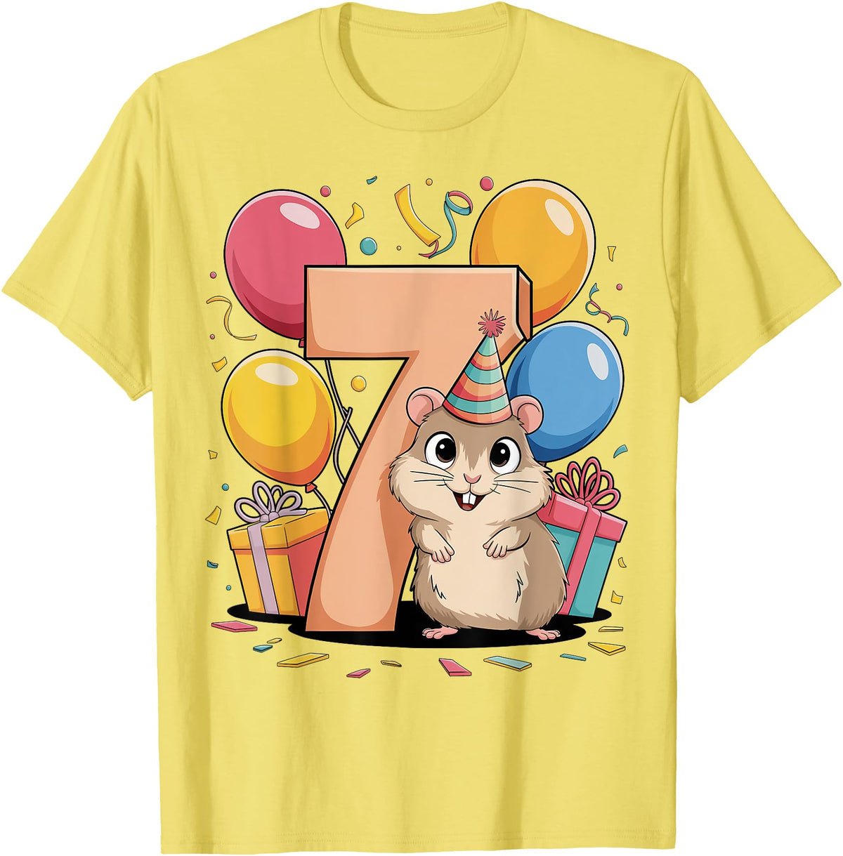 Hamster 7th birthday boy girl 7 years old seventh Hamster T-Shirt - Lemon Yellow