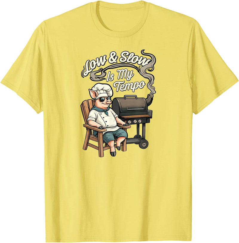 Pitmaster Pig Apparel Low & Slow Is My Tempo Pig BBQ Smoker T-Shirt - Lemon Yellow