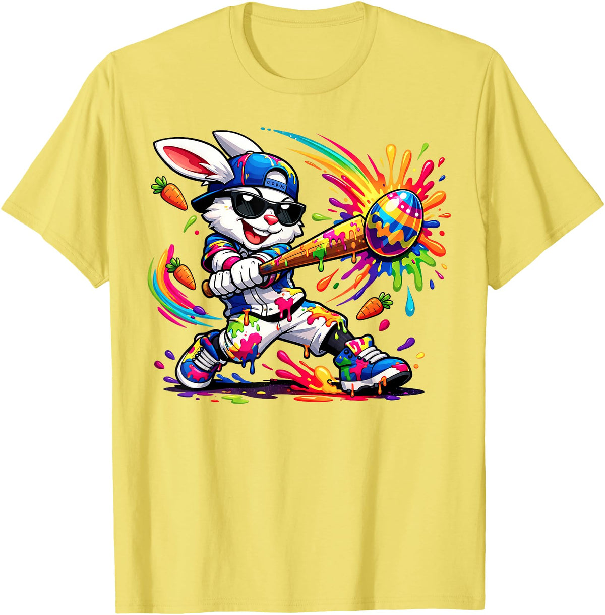 Funny Dripping Drip Rabbit Bunny Baseball Easter Men Boy Kid T-Shirt in Lemon Yellow