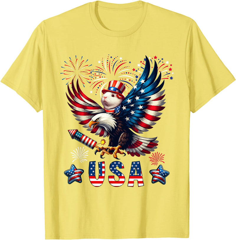 Rodent 4th Of July Costume USA 4th Of July Guinea Pig Riding Eagle Fireworks Patriotic T-Shirt - Lemon Yellow