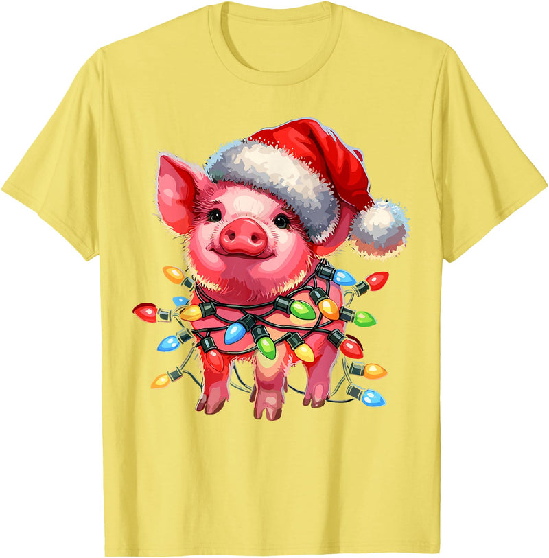 Christmas Pig Lover Christmas Light Pig Lover T-Shirt - Lemon Yellow