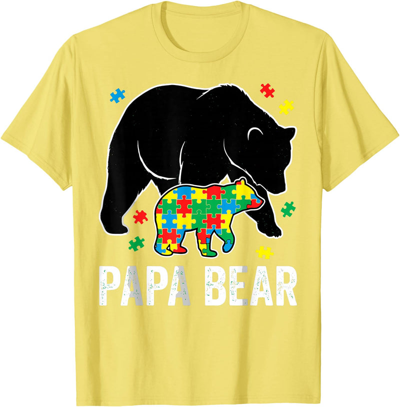 Autism Awareness Neurodiversity Support Apparel Papa Bear Autism Awareness Puzzle Neurodiversity Support T-Shirt - Lemon Yellow