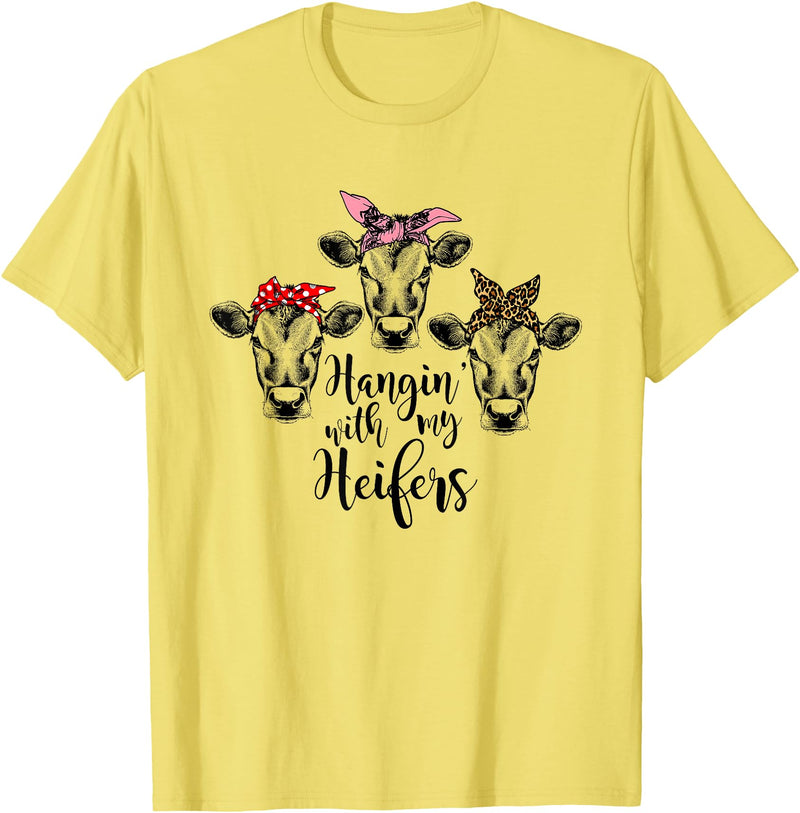 funny heifer tshirt Cute Women's Hanging With My Heifers Bandana T-Shirt T-Shirt - Lemon Yellow