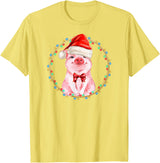Dibble Dabble Holidays Sweet Pig with Santa Hat Pig Lover Christmas T-Shirt - Lemon Yellow