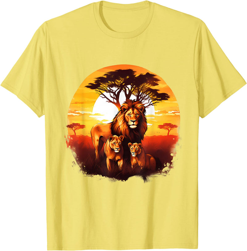 Safari Animal Art Lion Wildlife Safari Tiger African Animal Lovers Savanna T-Shirt - Lemon Yellow