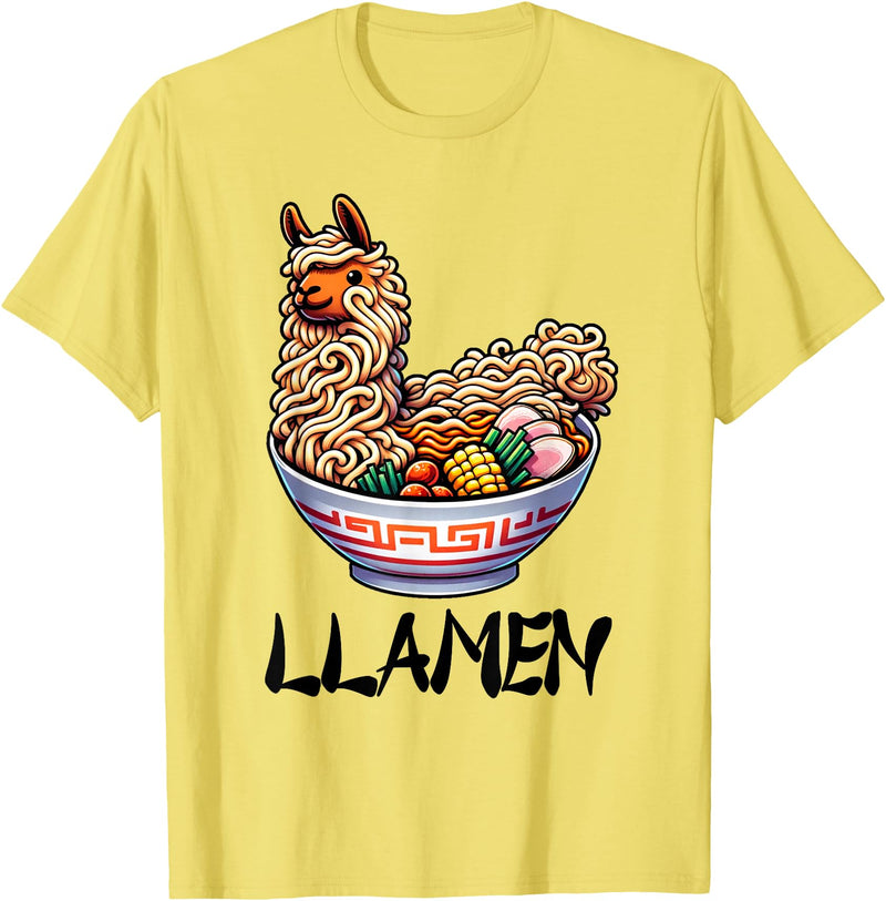 Alpaca LLama Lama Llamen Ramen Chinese Food Llamen Noodles Chinese Food Alpaca Llama Lover T-Shirt - Lemon Yellow