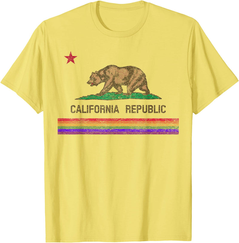 CALIFORNIA STATE FLAG LGBTQ GAY PRIDE RAINBOW TEES CALIFORNIA STATE FLAG BEAR LGBTQ GAY PRIDE RAINBOW PARADE T-Shirt - Lemon Yellow