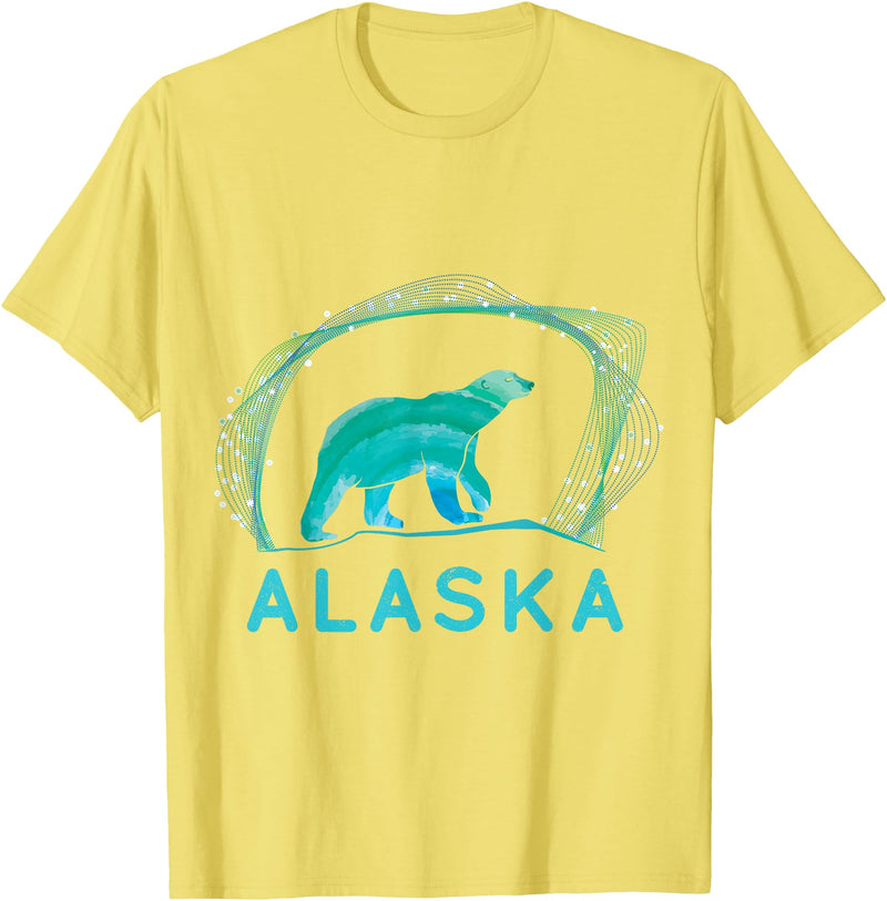 Funny Polar Bear Alaska Day Northern Light Gift Alaska Polar Bear with Polar Lights and Stars T-Shirt - Lemon Yellow