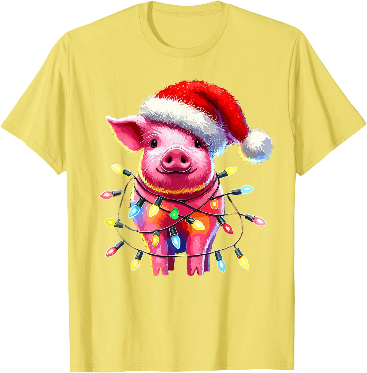 Christmas Pig Lover Pig Christmas Light Pig Lover T-Shirt - Lemon Yellow