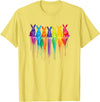 Vibrant Rainbow Bunnies Dripping Colors Easter T-Shirt in Lemon Yellow