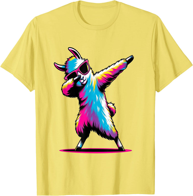 Dustwear Design - Dabbing and Dab Dabbing Llama with sunglasses Dancing Dab Llama motif T-Shirt - Lemon Yellow