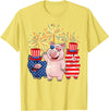 Ohia Three Patriotic Pigs USA Independence Day Tee Funny Red White Blue Pig American Flag Farmer 4th Of July T-Shirt - Lemon Yellow