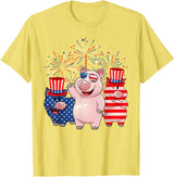 Ohia Three Patriotic Pigs USA Independence Day Tee Funny Red White Blue Pig American Flag Farmer 4th Of July T-Shirt - Lemon Yellow