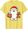 Cute Polar Bear Beanie Christmas Kawaii Japanese Polar Bear Santa Hat Christmas Holiday Xmas Coffee Cookies T-Shirt - Lemon Yellow