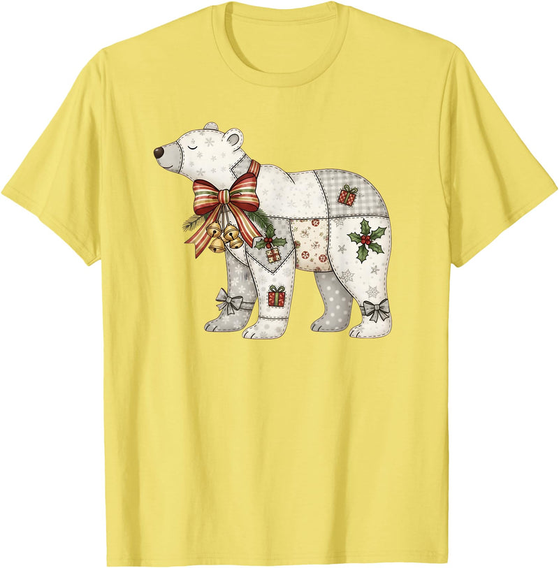 Cute Polar Bear Xmas Quilt Winter Holiday Patchwork Polar Bear Cute Christmas Quilt T-Shirt - Lemon Yellow
