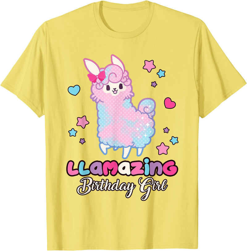 Llamazing Birthday Girl Llama Family BW Art Llama Birthday Girl Llamazing Birthday Alpaca Llama Girl T-Shirt - Lemon Yellow