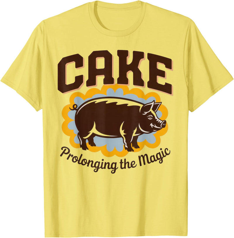 Irony Barn Club for Alt Music and Dry Humor Fans Cake Prolonging the Magic Funny Retro Pig Expression Vibes T-Shirt - Lemon Yellow