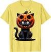 Adorable Spooky Black Halloween Cat Pumpkin Head Funny Kitty Costume Pumpkin Design Cute Black Halloween Cat T-Shirt - Lemon