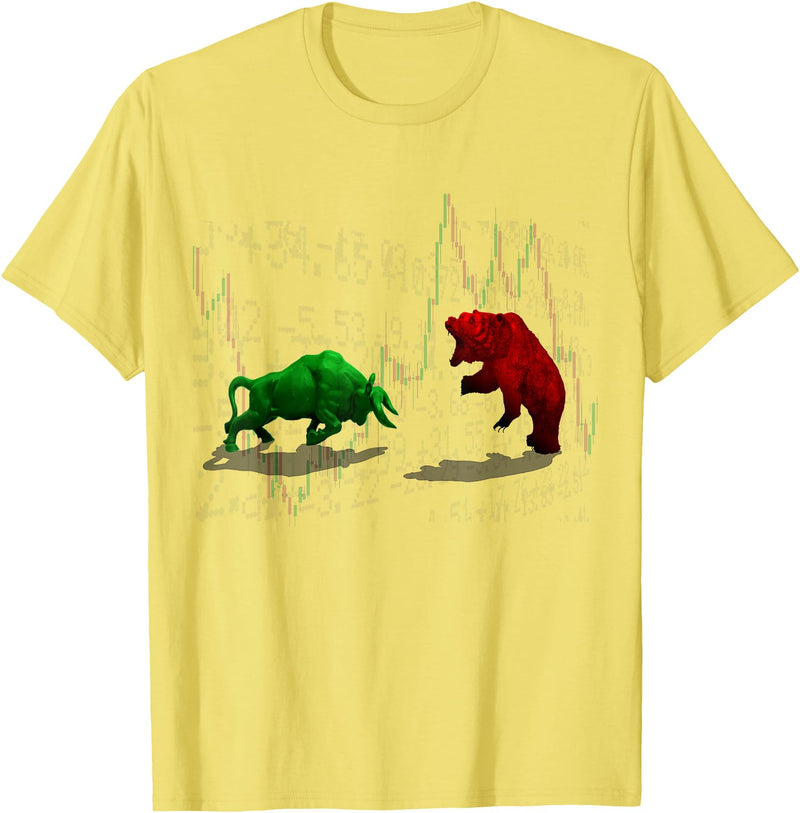 Stock Market Bulls vs Bears Graphic T-Shirt - Lemon Yellow