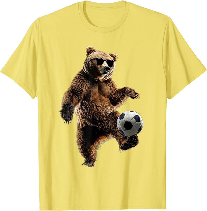 Animal Soccer Design Bear Soccer T-Shirt - Lemon Yellow