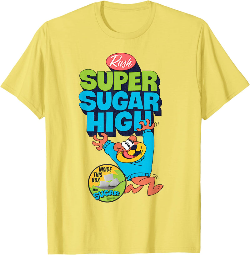 Mathiole Super Sugar Funny Cereal Box Sweet Tooth Bear Candy T-Shirt - Lemon Yellow