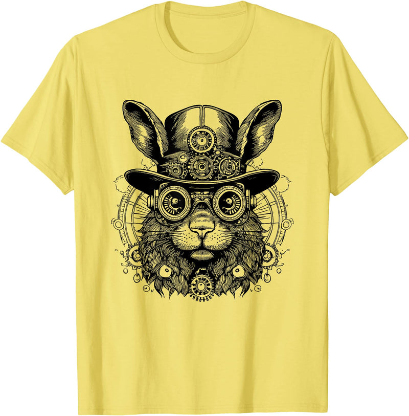 Fantasy Steampunk Rabbit Lover, Whimsical Bunny Animal T-Shirt in Lemon Yellow