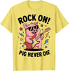 Musical Pig Tribe Collective for Rock Enthusiasts Rock On Pig Never Die Music Lovers Funny Concert Vibe T-Shirt - Lemon Yellow