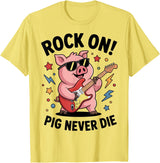 Musical Pig Tribe Collective for Rock Enthusiasts Rock On Pig Never Die Music Lovers Funny Concert Vibe T-Shirt - Lemon Yellow