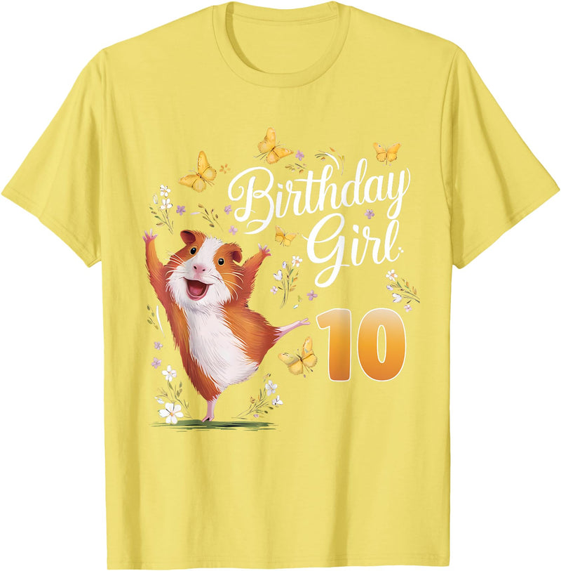 Giraffe Birthday Party by LazyPanda Guinea Pig Birthday Girl 10th Birthday Party 10 Year Old T-Shirt - Lemon Yellow