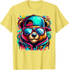 Funny Teddy Bear Lovers Colorful Hip Hop Teddy Bear Sunglasses Rap Music T-Shirt - Lemon Yellow