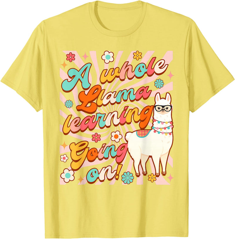 Llama Alpaca Whole Llama Learning Going On Llama Alpaca Teacher Teaching Whole Llama Learning Going On T-Shirt - Lemon Yellow