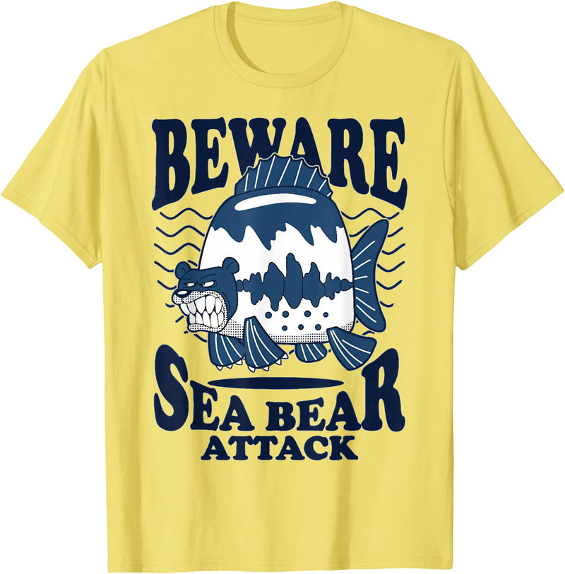 River Beautiful Day Beware Sea Bear Attack T-Shirt - Lemon Yellow