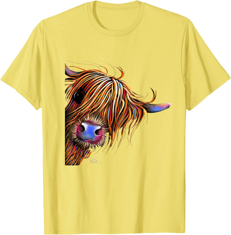SHiRLeY MacARTHuR HiGHLaND CoW PRiNT ANiMaL PRiNT ' SuGaR LuMP ' T-Shirt - Lemon Yellow