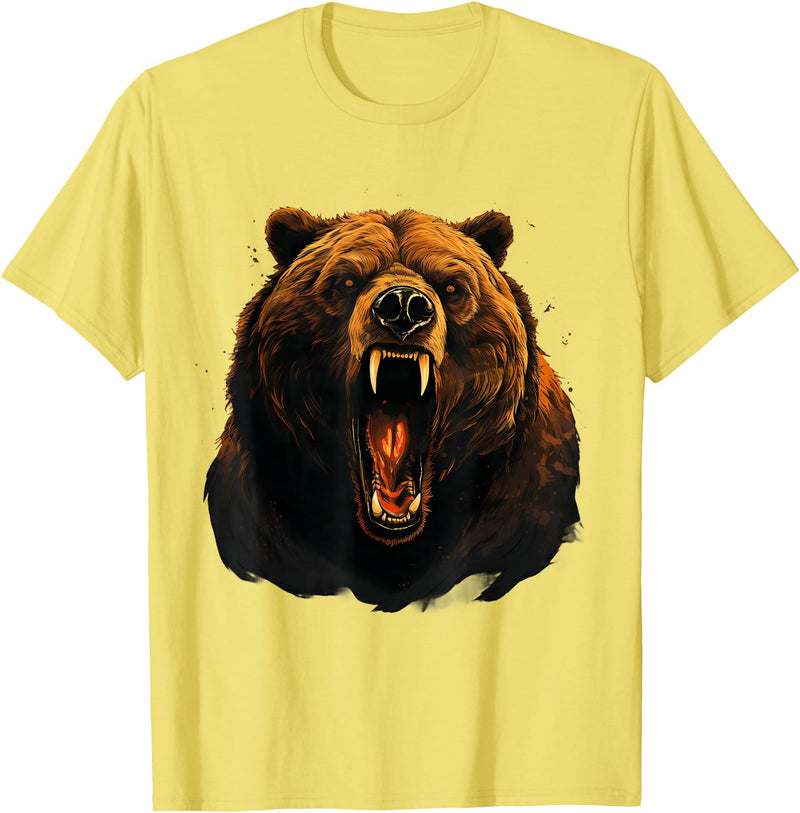 Forest Animal Art Bear Portrait Art Work Wildlife Animal Lovers Forest Motif T-Shirt - Lemon Yellow