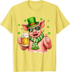 Amt Pig & Drinking Beer Lovers Saint Patrick's Day Funny Pig Drinking Beer Leprechaun Shamrocks St Patricks Day T-Shirt - Lemon Yellow