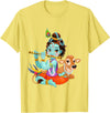 Clever Witty Designs Hindu god Lord Shri Krishna with a Cow and a Bird T-Shirt - Lemon Yellow