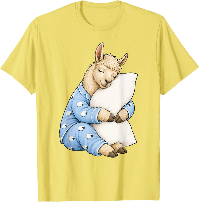 Funny Sleepy Llama Animal Lovers Pajama Llama Sleeping in Cute Pajamas Sleep T-Shirt - Lemon Yellow