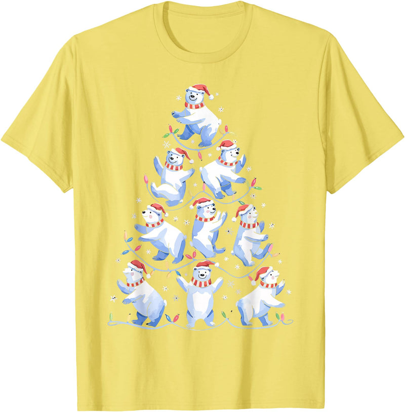 White Giant Christmas Tree Lights Santa Hats Polar Bear Christmas Tree Funny Ice Bear Holiday T-Shirt - Lemon Yellow