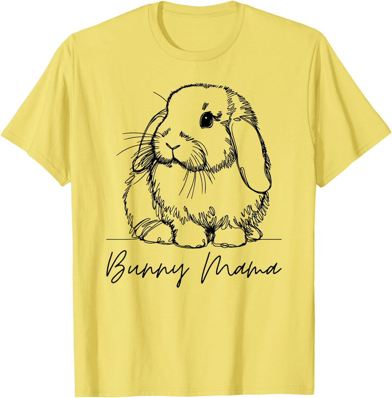 Bunny Mama Holland Lop Mom Cute Lop Rabbit Line Art T-Shirt in Lemon Yellow