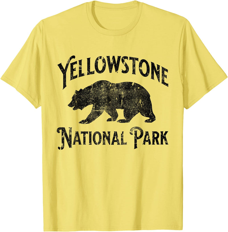 Yellowstone National Park Wyoming USA Outdoor Yellowstone National Park Bear Nature Hike Outdoors Vintage T-Shirt - Lemon Yellow