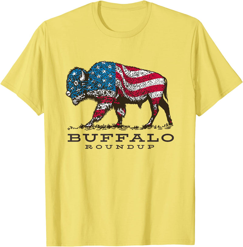 Custer State Park Buffalo Roundup Clothing Co Buffalo Roundup Custer State Park South Dakota Patriotic T-Shirt - Lemon Yellow