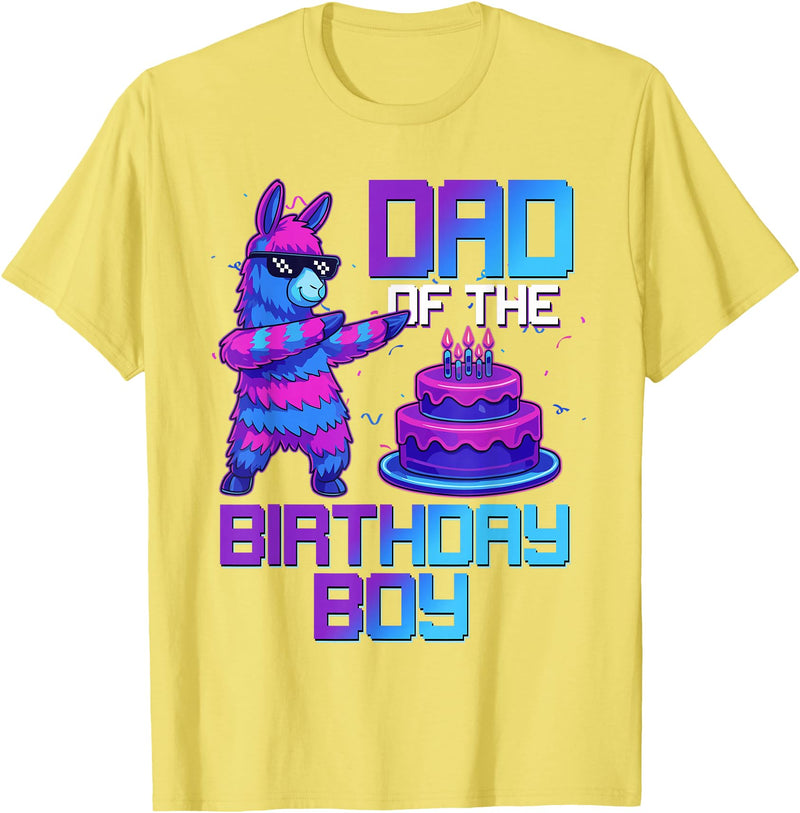 Llama Pinata Birthday Family Bday Party Decoration Daddy of Birthday Boy Llama Pinata Party Family Matching T-Shirt - Lemon Yellow