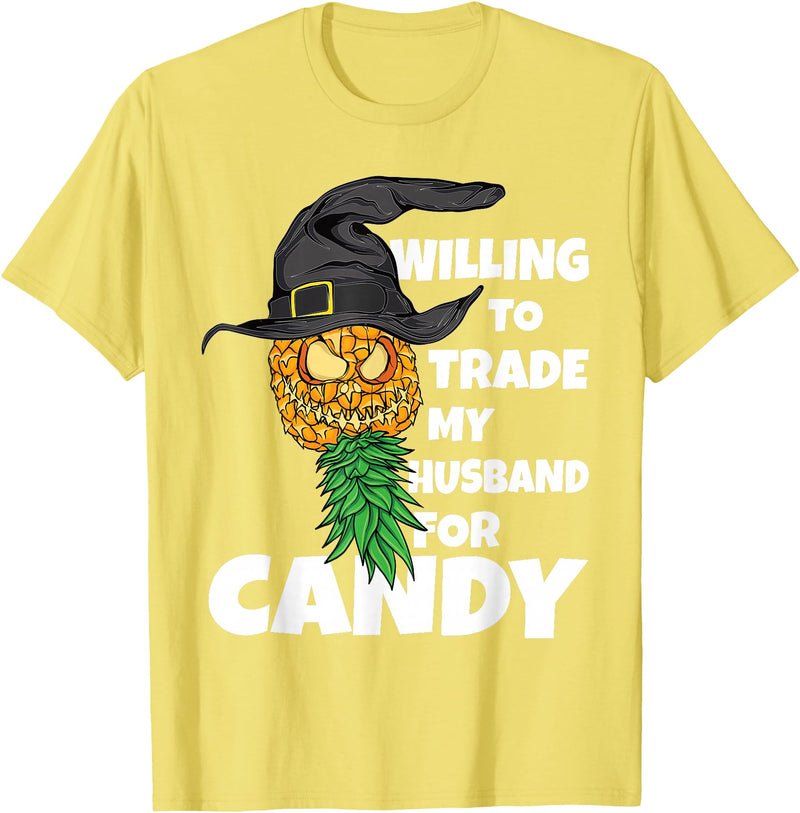 Swinger Upside Down Pineapple Apparel Halloween Trade Husband for Candy Swinger Women Wife T-Shirt - Lemon Yellow