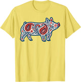 Aztec Show Pig Livestock Animal Lover Aztec Show Pig Livestock Pig Breeder Stock Show Mom Pig T-Shirt - Lemon Yellow