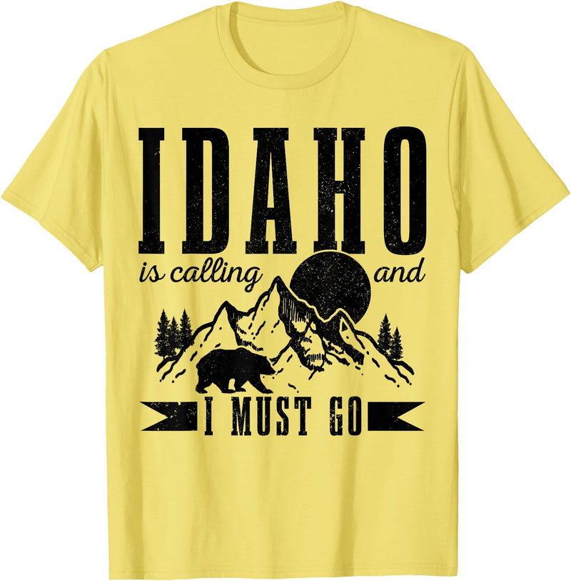 Idaho Is Calling And I Must Go! Idaho Is Calling & I Must Go Bear Mountains Vintage Gift T-Shirt - Lemon Yellow
