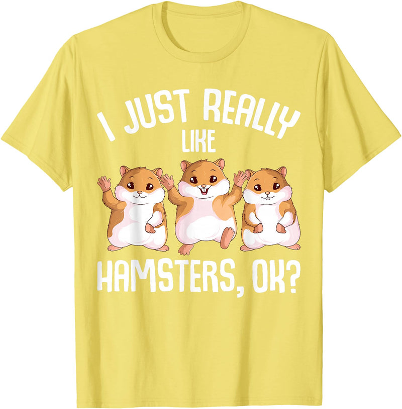 I Just Really Like Hamsters Hammy Girls Women Hamster T-Shirt - Lemon Yellow