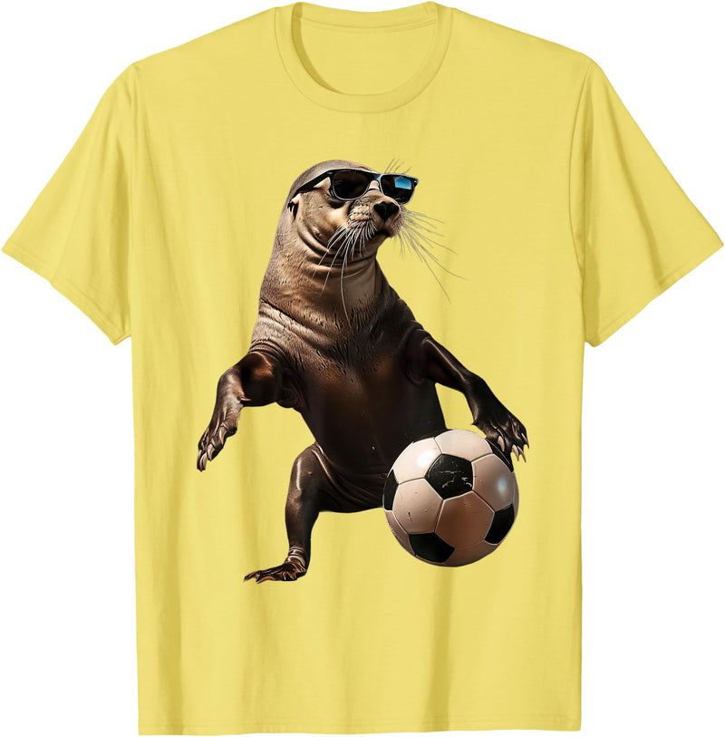 Animal Soccer Design Sea Lion Soccer T-Shirt - Lemon Yellow